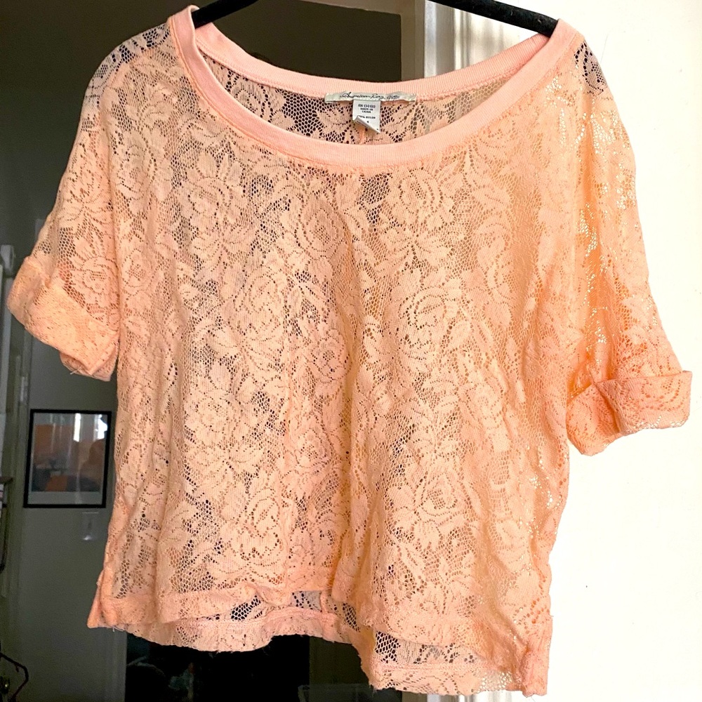 American Rag Lace Crop Top Pink/Blush Size M
